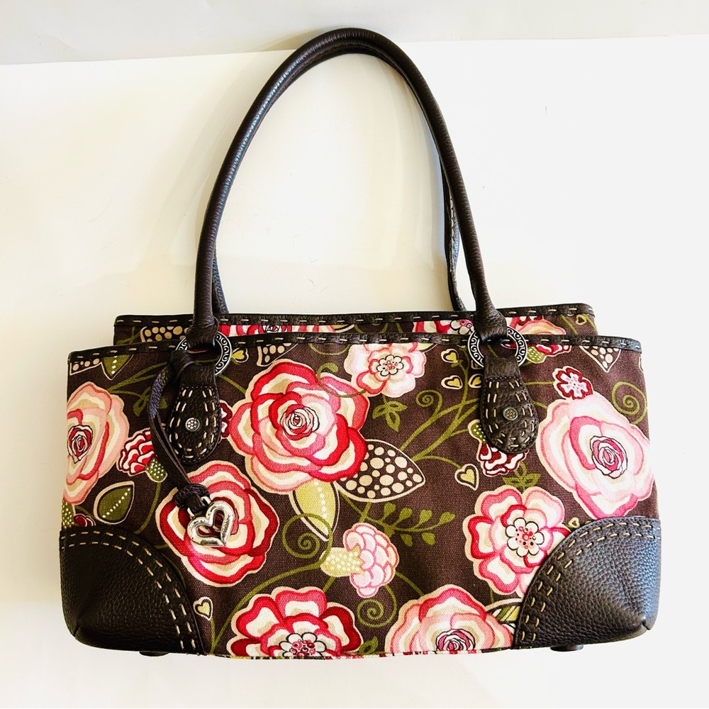 Brighton Floral Canvas & Leather Satchel Gently Used